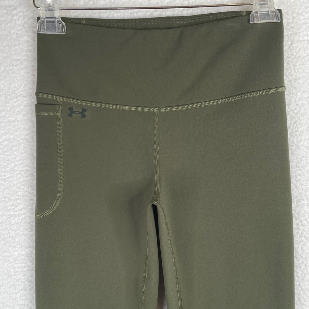 Under Armour Meridian High Rise Leggings Olive Green Side Pockets Womens Medium